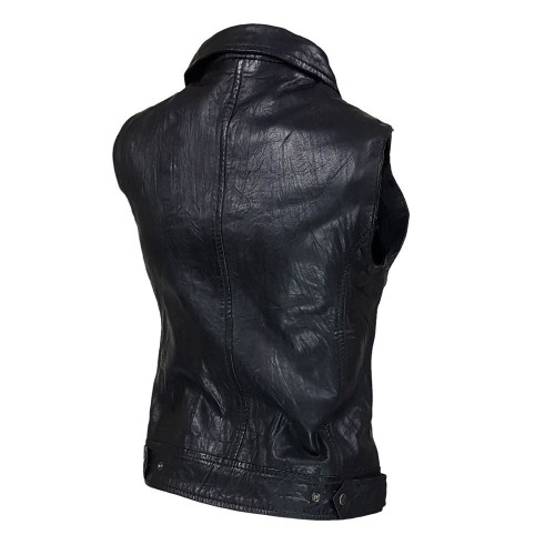 gilet sans manche cuir d’agneau noir femme