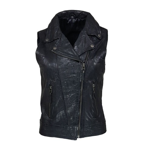gilet sans manche cuir d’agneau noir femme