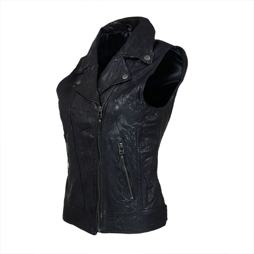 gilet sans manche cuir d’agneau noir femme