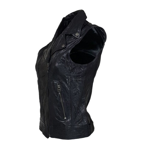 gilet sans manche cuir d’agneau noir femme
