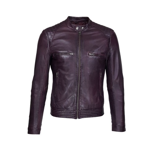 Blouson Rouven cuir d'agneau couleur aubergine