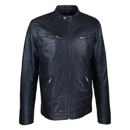 Blouson Obsidian cuir d'agneau imprimé motif croco