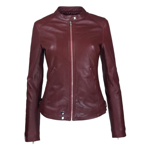 Blouson Femme en Cuir d’Agneau – Rouge Bordeaux
