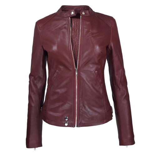 Blouson Femme en Cuir d’Agneau – Rouge Bordeaux