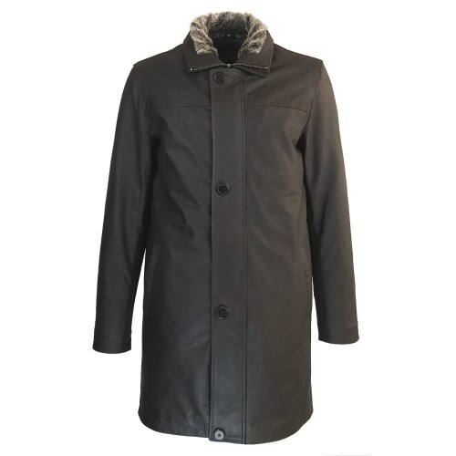 Veste longue Varenne en cuir Nubuck marron