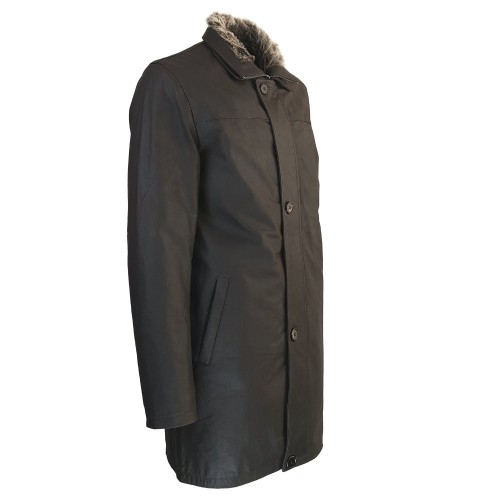 Veste longue Varenne en cuir Nubuck marron