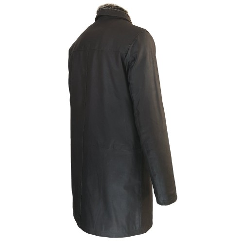 Veste longue Varenne en cuir Nubuck marron