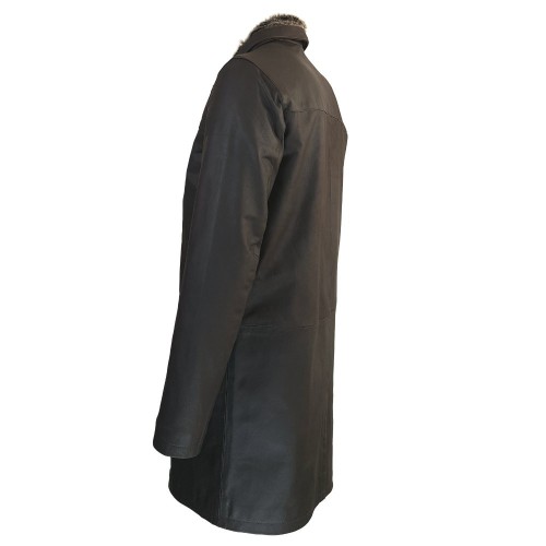 Veste longue Varenne en cuir Nubuck marron