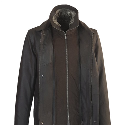 Veste longue Varenne en cuir Nubuck marron