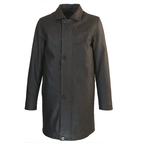 Veste longue Varenne en cuir Nubuck marron