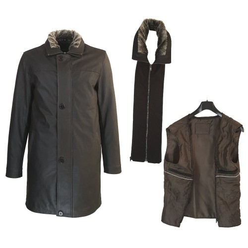 Veste longue Varenne en cuir Nubuck marron