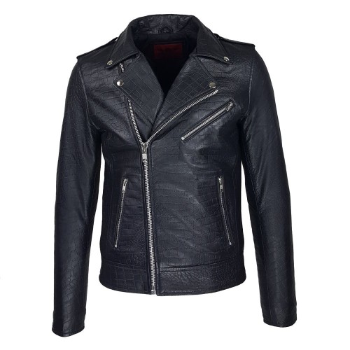 blouson biker Drakkar style perfecto en cuir imprimé