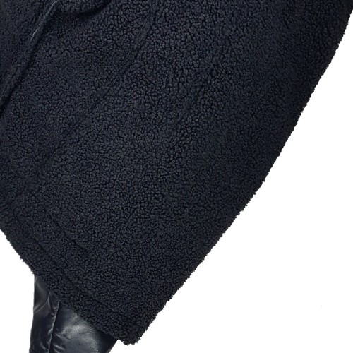 Blouson biker femme cuir noir avec doublure effet peau de mouton – look hivernal chic