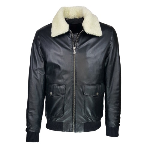 Fly Jacket Black Falcon cuir noir vue de face