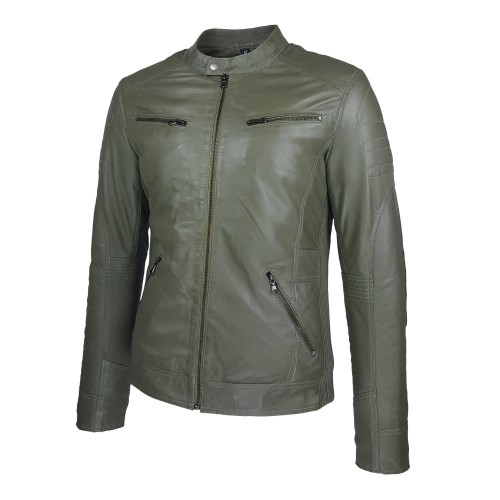 Blouson cuir d’agneau vert pistache homme