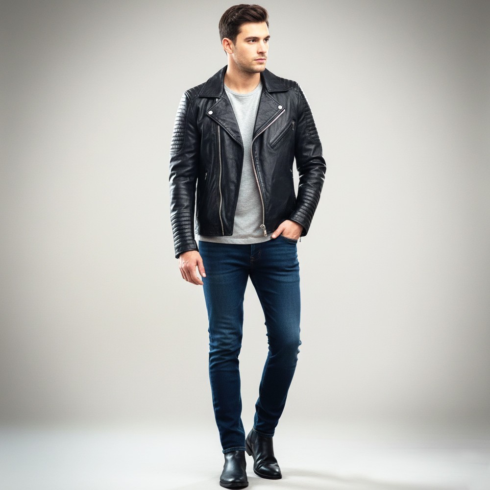 Blouson Perfecto Noir Élite pour homme