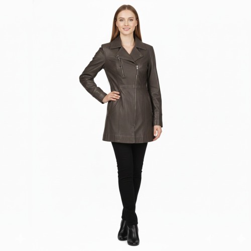 veste cuir femme longue marron