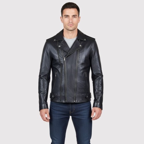 Perfecto homme en cuir d’agneau noir