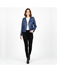 Blouson perfecto femme en cuir d’agneau bleu