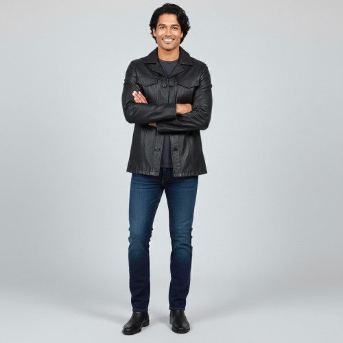 Veste mi-courte Homme en Cuir d’Agneau – Noir