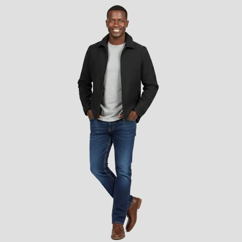 Veste en cuir nubuck gris foncé pour homme avec col chemise