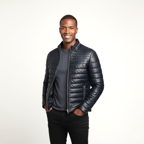 Doudoune cuir d'agneau noir Urban Soft homme