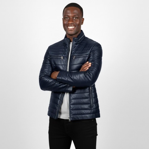 doudoune cuir d'agneau Urban Soft bleu  homme