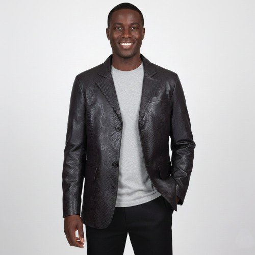veste cuir d'agneau imprimé python homme