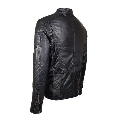 Blouson Homme en Cuir d’Agneau Noir – Style Moderne avec Détails Moto