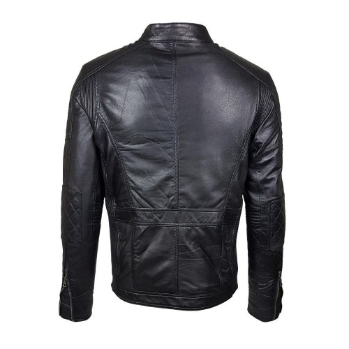 Blouson Homme en Cuir d’Agneau Noir – Style Moderne avec Détails Moto