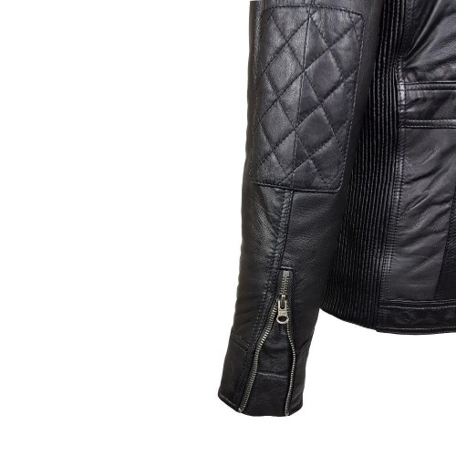 Blouson Homme en Cuir d’Agneau Noir – Style Moderne avec Détails Moto