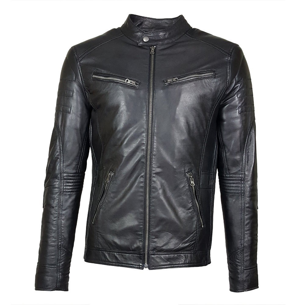 Blouson Homme en Cuir d’Agneau Noir – Style Moderne avec Détails Moto