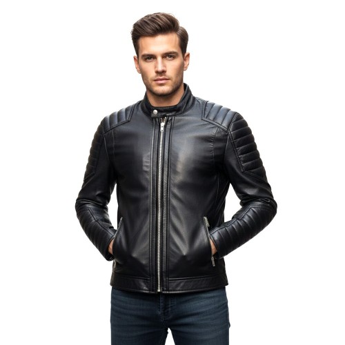 Blouson homme cuir noir style motard