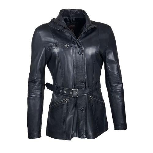 Veste 3/4 noire femme – Élégante, zippée et ceinturée