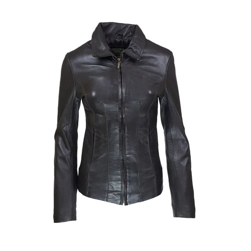 Veste en cuir noir femme ajustée, élégante et moderne