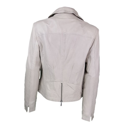 Blouson en cuir d’agneau souple couleur écru, élégant et confortable