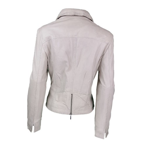 Blouson en cuir d’agneau souple couleur écru, élégant et confortable