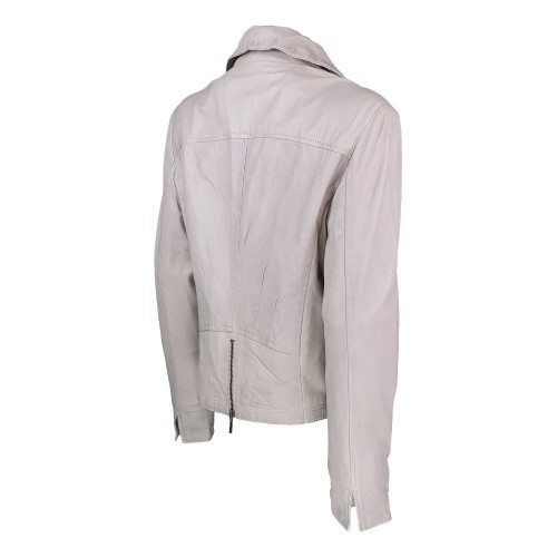 Blouson en cuir d’agneau souple couleur écru, élégant et confortable