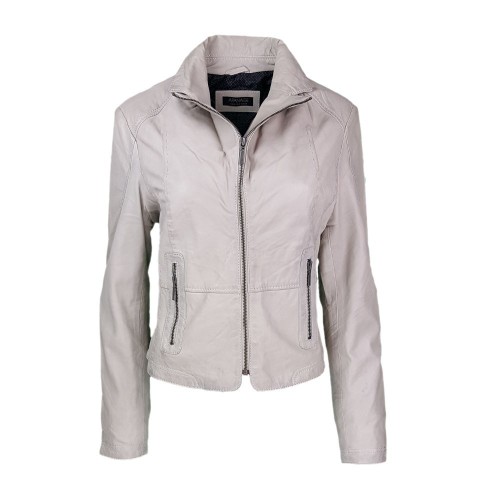 Blouson en cuir d’agneau souple couleur écru, élégant et confortable