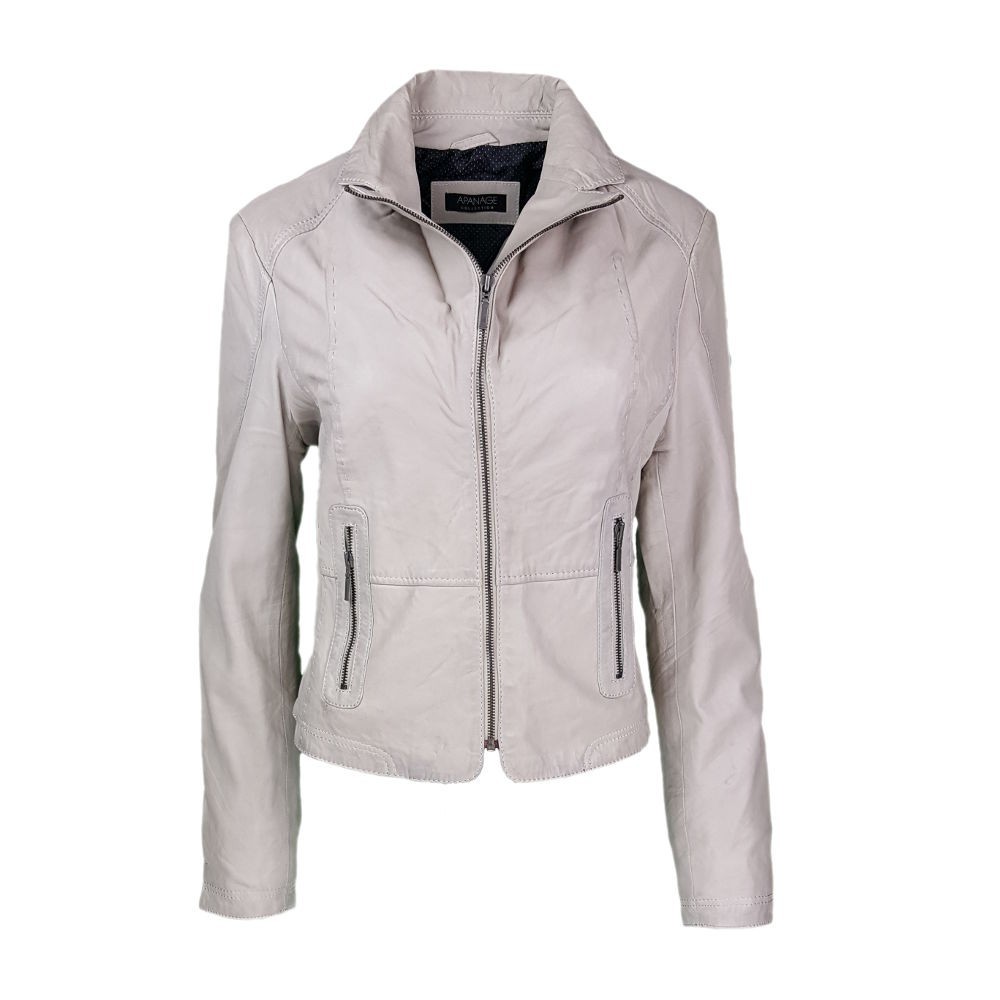 Blouson en cuir d’agneau souple couleur écru, élégant et confortable