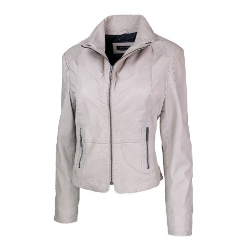 Blouson en cuir d’agneau souple couleur écru, élégant et confortable