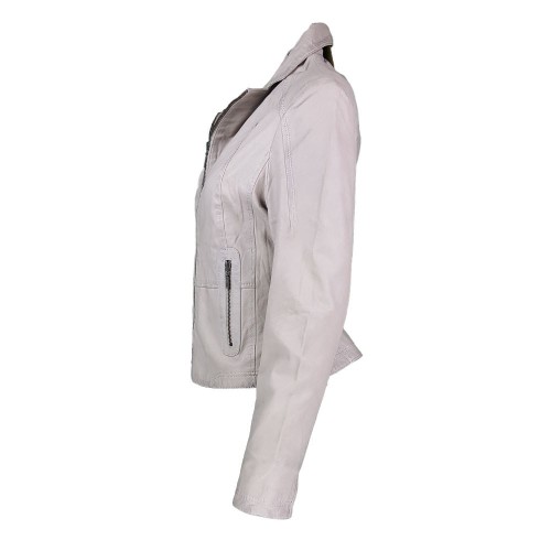 Blouson en cuir d’agneau souple couleur écru, élégant et confortable