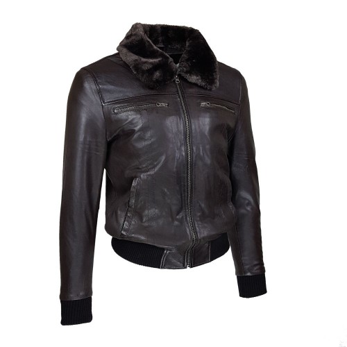 Blouson aviateur cuir homme marron avec col amovible
