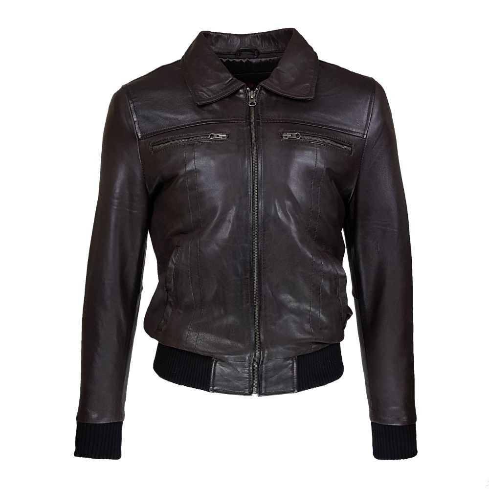 Blouson aviateur cuir homme marron avec col amovible